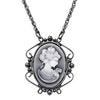 Vintage Vibes Beautiful Twisted Long Hematite Chain With Statement Victorian Cameo Pendant Necklace, 30"+3" Extender