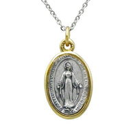 Religious Two Tone Miraculous Medal Pendant Necklace