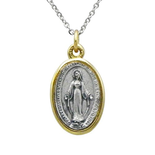 Religious Two Tone Miraculous Medal Pendant Necklace