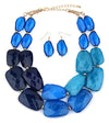 Rosemarie Collections Women's Ombre Polished Resin Statement Necklace Earring Set, 16"+3" Extender (Navy Blue Gold Tone)