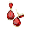 Double Teardrop Crystal Statement Clip On Earrings  (Gold Tone/Red)