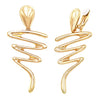 Unique Polished Metal Ribbon Scroll Metal Dangle Clip On Style Earrings, 3" (Polished Gold Tone)