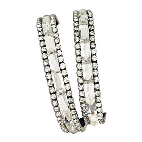 Stunning Baguette Crystal Double Wrap Magnetic Clasp Bracelet, 14.5" Clear