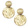 Statement Polished Metal Hammered Texture Solid Disc Clip On Earrings, 2.75" (Gold Tone)