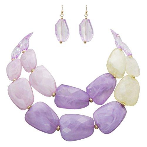 Ombre Polished Resin Statement Necklace Earring Set (Lavender Purple)