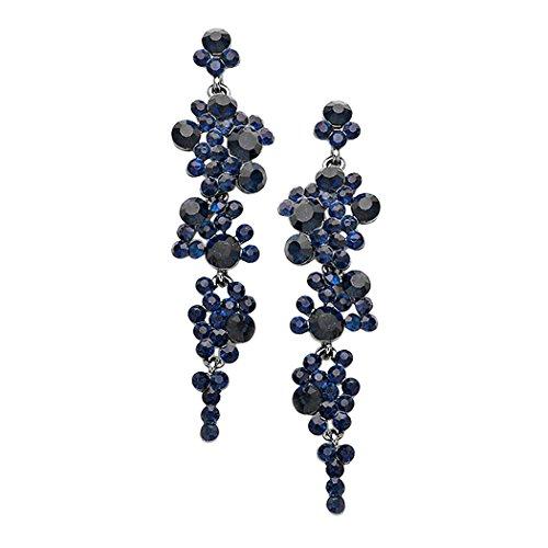 Crystal Rhinestone Bubble Dangle Statement Earrings (Montana Blue Hematite)