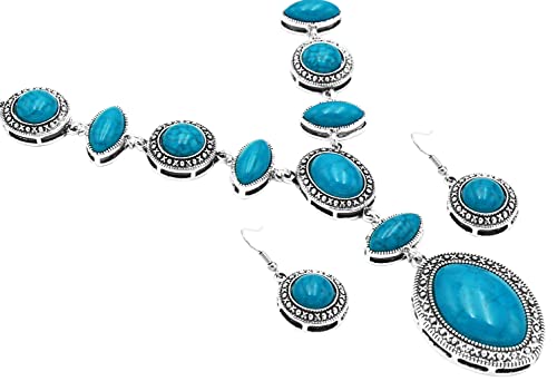 Rosemarie & Jubalee Women?Ã‡Ã–s Statement Cowgirl Western Boho Style Natural Dyed Howlite Stone Necklace and Earrings Set, 22"+2" Extender (Turquoise Blue)