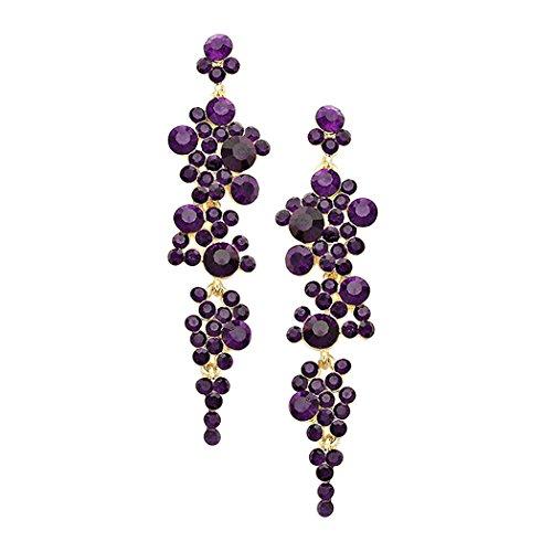Crystal Rhinestone Bubble Dangle Statement Earrings (Dark Purple Gold Tone)