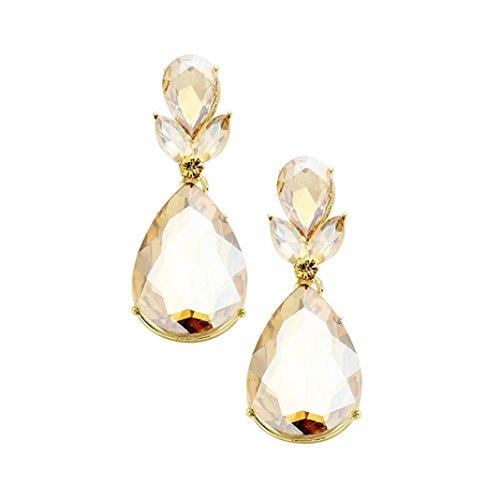 Glass Crystal Teardrop Dangle Statement Earrings (Gold Tone/Lt Topaz)