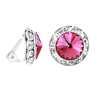 Timeless Classic Statement Clip On Earrings Made With Swarovski Crystals, 20mm (20mm, Rose Crystal Silver Tone)