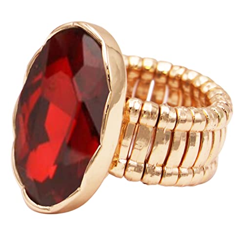 Rosemarie & Jubalee Women's Statement Oval Crystal Stretch Cocktail Ring (Red Crystal Gold Tone)