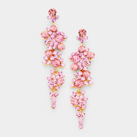 Crystal Rhinestone Bubble Dangle Statement Earrings 3.25 Inches (Light Pink Gold Tone)