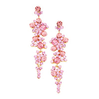 Crystal Rhinestone Bubble Dangle Statement Earrings 3.25 Inches (Light Pink Gold Tone)