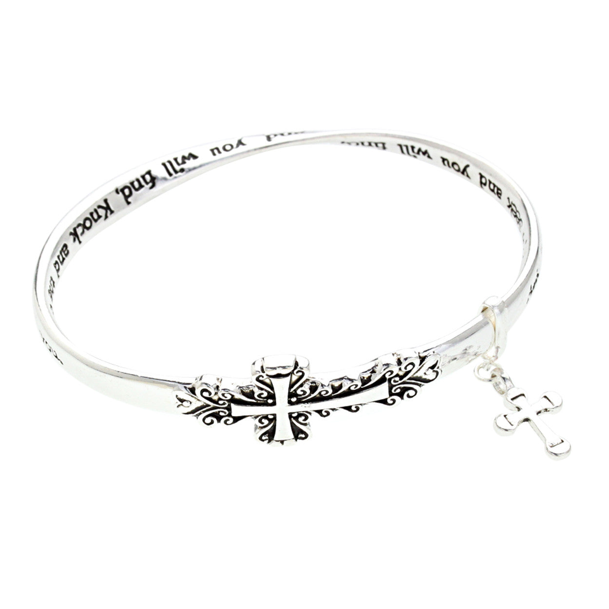 Sentimental Cross Charm Twist Inspirational Bracelet with Engraved Quote