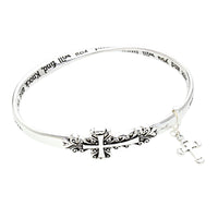 Sentimental Cross Charm Twist Inspirational Bracelet with Engraved Quote