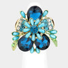 Stunning Statement Crystal Teardrop And Pave Petals With Simulated Pearl Flower Stretch Cocktail Ring, 1.75" (Bright Blue Gold Tone)