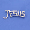 Unique Silver Tone Religious Crystal Jesus Brooch, 1.75"