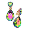 Double Teardrop Statement Glass Crystal Dangle Clip On Bridal Earrings, 2" (Vitrail Rainbow Crystal Gold Tone)