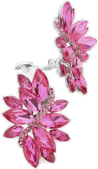 Dazzling Crystal Marquis Leaf Cluster Statement Clip On Earrings, 1.87" (Rose Pink Crystal Silver Tone)