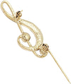 Brilliant Crystal Rhinestone Music Note Treble Clef Statement Brooch Pin, 1.75" (Crystal Adorned Gold Tone)