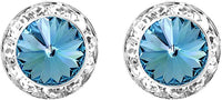 Timeless Classic Hypoallergenic Post Back Halo Earrings Made With Swarovski Crystals, 15mm-20mm (20mm, Aqua Blue Crystal Silver Tone)