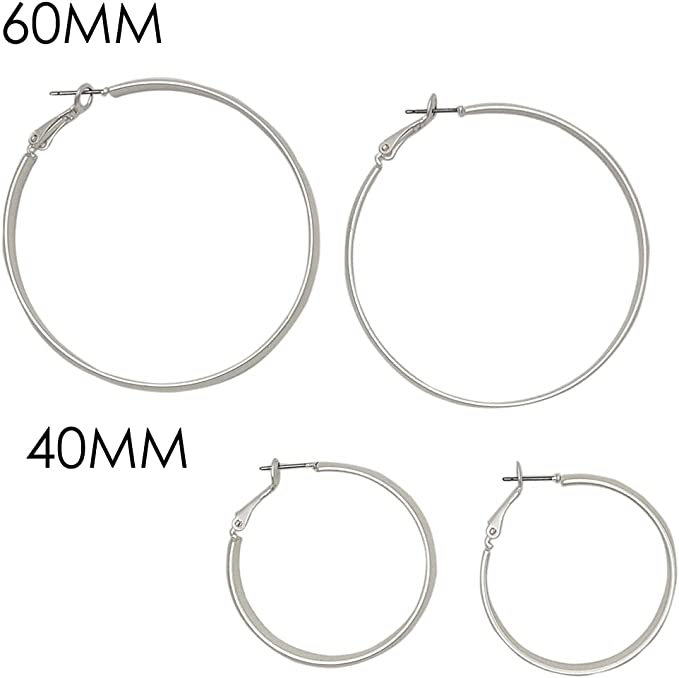 Chic Stainless Steel With Matte Finish Side Silhouette Modern Flat Hoop Earrings With Hypoallergenic Omega Post Backs (60mm, Silver Plated)