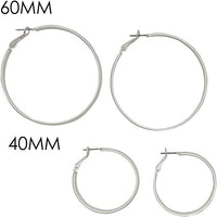 Chic Stainless Steel With Matte Finish Side Silhouette Modern Flat Hoop Earrings With Hypoallergenic Omega Post Backs (40mm, Silver Plated)