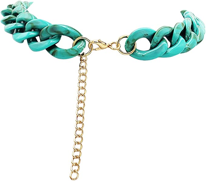 Chunky And Colorful Turquoise Acrylic Resin Links Curb Chain Necklace, 18"+2.5" Extender
