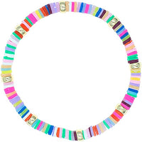 Vibrant Rainbow syntheticRubber Rings With Gold Tone Beads Statement Stretch Bracelet, 5.5"