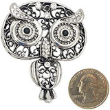 Vintage Style Metal Filigree With Crystal Accents Hootiful Wise Owl Brooch With Pendant Loop, 2.5
