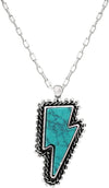 Western Style Lightning Bolt With Colorful Semi Precious Natural Howlite Stone Pendant Necklace, 18"+3" Extender (Turquoise Blue Stone)