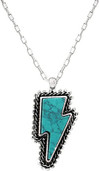 Western Style Lightning Bolt With Colorful Semi Precious Natural Howlite Stone Pendant Necklace, 18"+3" Extender (Turquoise Blue Stone)