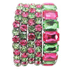 Stunning Statement Set Of 5 Colorful Crystal Rhinestone Stretch Bracelets, 6.75" (Pink And Green Crystal Silver Tone)