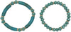 Stunning Set Of 2 Acrylic Bamboo Tube And Faceted Glass Crystal Bead Stacking Stretch Bangle Bracelets, 6.5" (Aqua Blue)