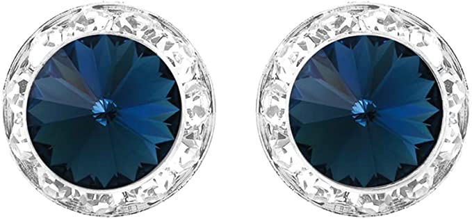 Timeless Classic Hypoallergenic Post Back Halo Earrings Made With Swarovski Crystals, 15mm-20mm (15mm, Montana Blue Silver Tone)