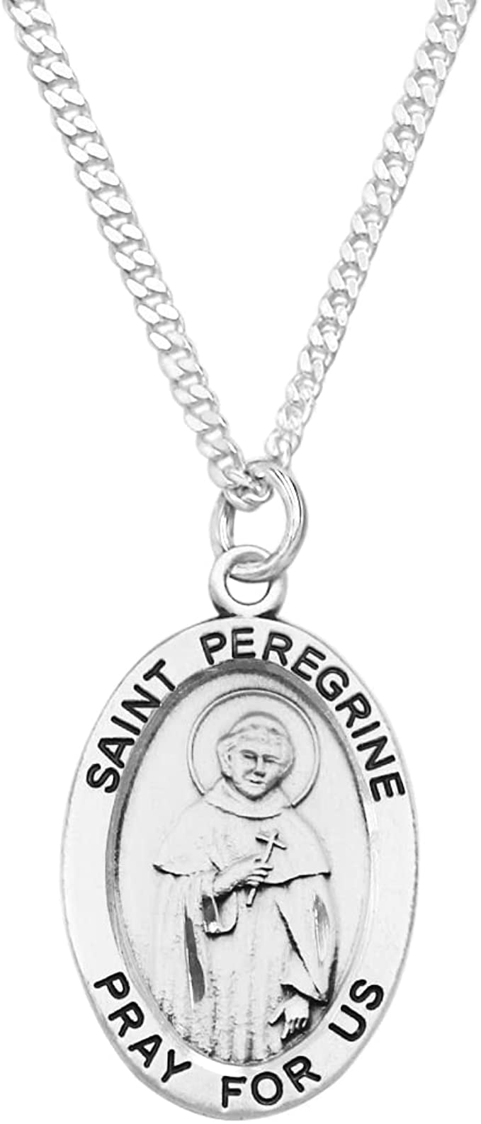 Sterling Silver Medal Pendant And Curb Chain Necklace, 24" (Saint Peregrine)