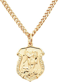 Sterling Silver Saint Michael Police Badge Pendant Necklace, 20" (16K Yellow Gold)