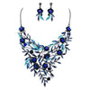 Beautiful Aquamarine Blue Floral Statement Bib Pendant Necklace and Earring Jewelry Set 14" with 3" Extender