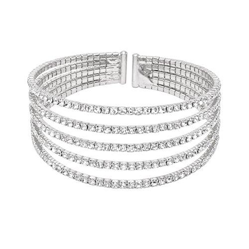 5 Strand Rhinestone Statement Bracelet (Silver)