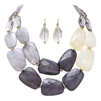 Ombre Polished Resin Statement Necklace Earring Set (Gray and White)