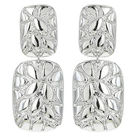 Unique Textured Polished Metal Dangle Clip On Style Earrings, 2.5" (Silver Tone)