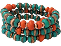 Set of 3 Western Metallic Bead And Howlite Stone Stretch Bracelets, 6.75" (Turquoise Copper Patina And Orange Howlite Beads)