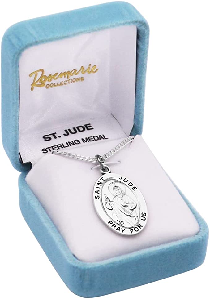 Sterling Silver Medal Pendant And Curb Chain Necklace, 24" (Saint Jude)