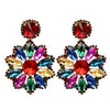 Dramatic Mardi Gras Marquis Crystal Long Dangle Post Back Earrings, 2.75" (Multicolor Crystal Gold Tone)