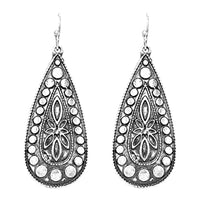 Statement Western Chic Burnished Silver Tone Tailored Teardrop Concho Dangle Earrings, 2"