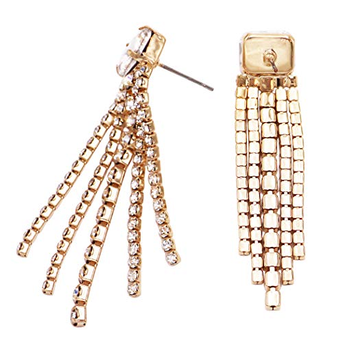 Sparkling Baguette Crystal Rhinestone Fringe Hypoallergenic Post Earrings (4.25", Gold Tone Clear Crystal)