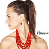 Bohemian Style Natural Wood Bead Cascading Multi Strand Necklace And Earrings Jewelry Set, 18"+3" Extender (Bright Red)