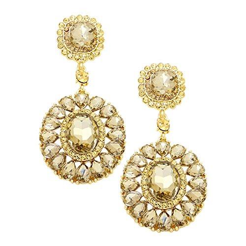 Vintage Style Oval Crystal Statement Fashion Earrings (Light Topaz)