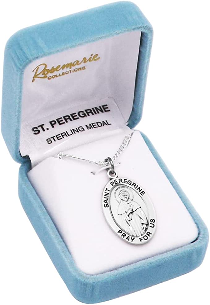 Sterling Silver Medal Pendant And Curb Chain Necklace, 24" (Saint Peregrine)