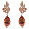 Elegant Glass Crystal Teardrop Pave Rhinestone Statement Drop Post Back Earrings, 2" (Peach Crystal Rose Gold Tone)